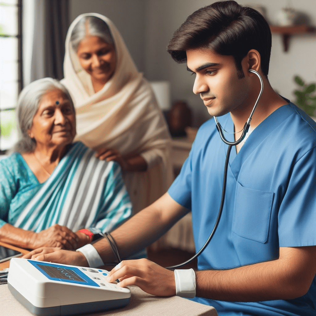 A cardiologist reviewing an echocardiogram with a patient in a clinic setting
