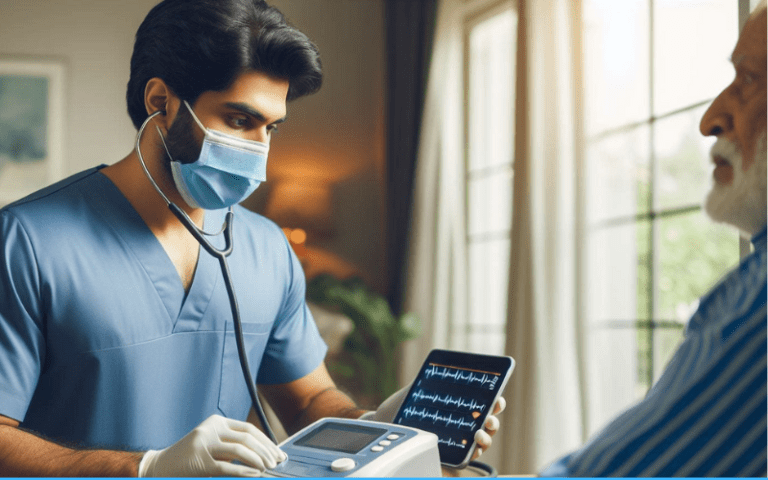 Receive specialized cardiac care, including vital sign monitoring and ECG checks, in the comfort and familiarity of your home in Gurgaon (Care with Fair Healthcare)