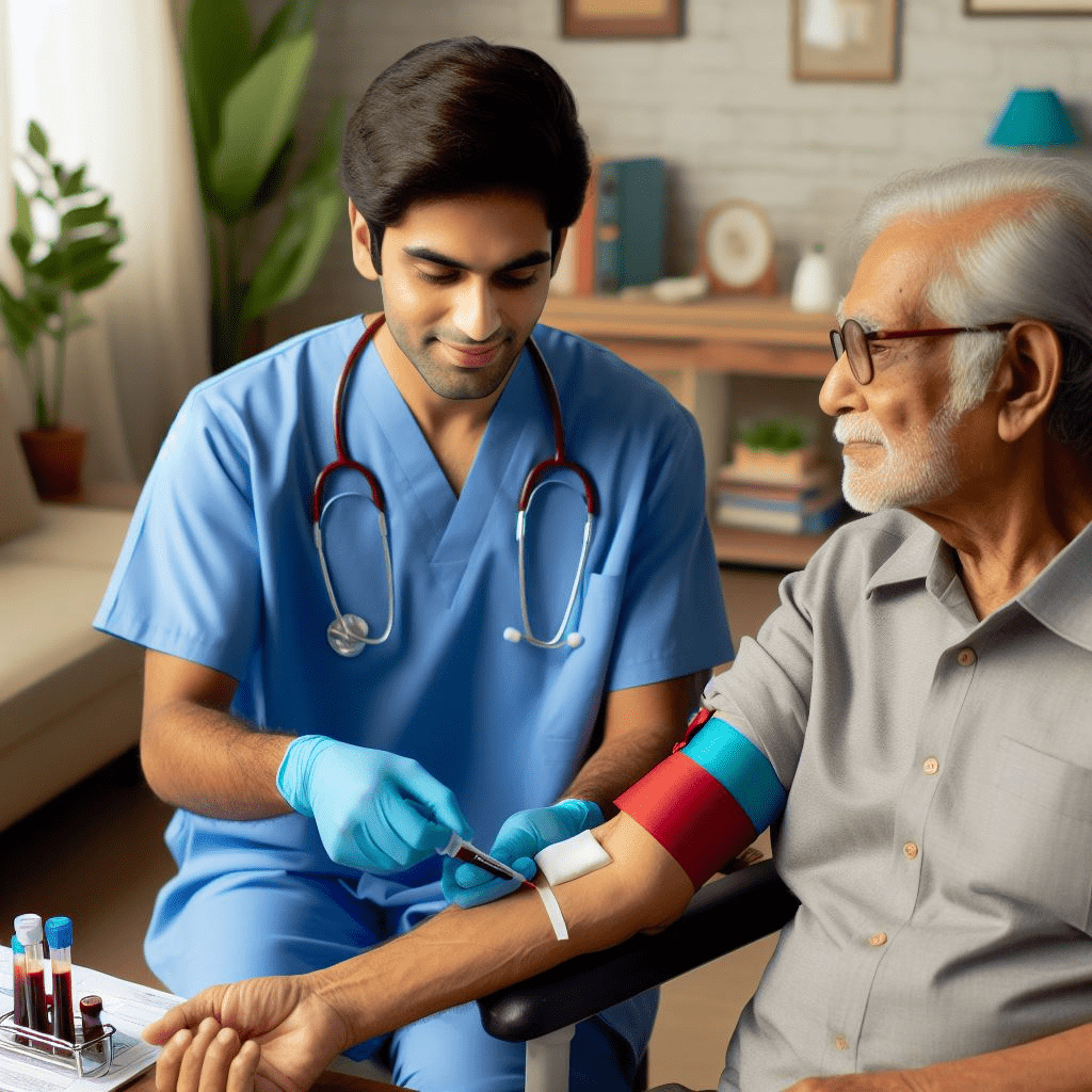 A laboratory technician carefully analyzing blood samples in a modern lab setting -Lab & Diagnostic Services​ at home in Gurgaon