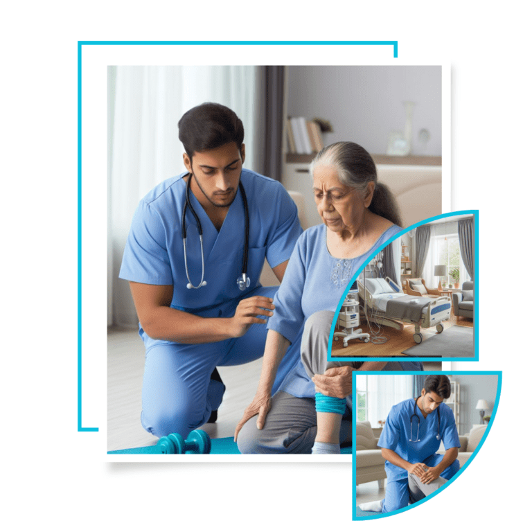 A qualified physiotherapist providing physiotherapy treatment to a patient at home in Gurgaon (Care with Fair Healthcare)