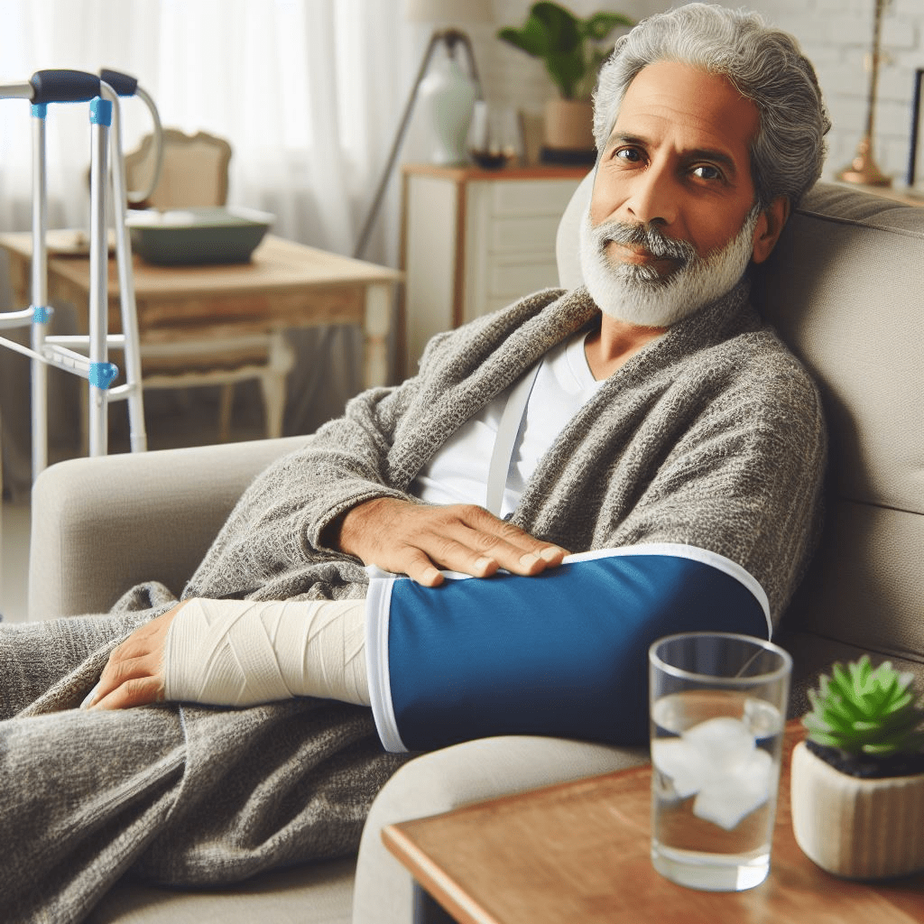 A registered nurse changing bandages on a patient's surgical incision at home